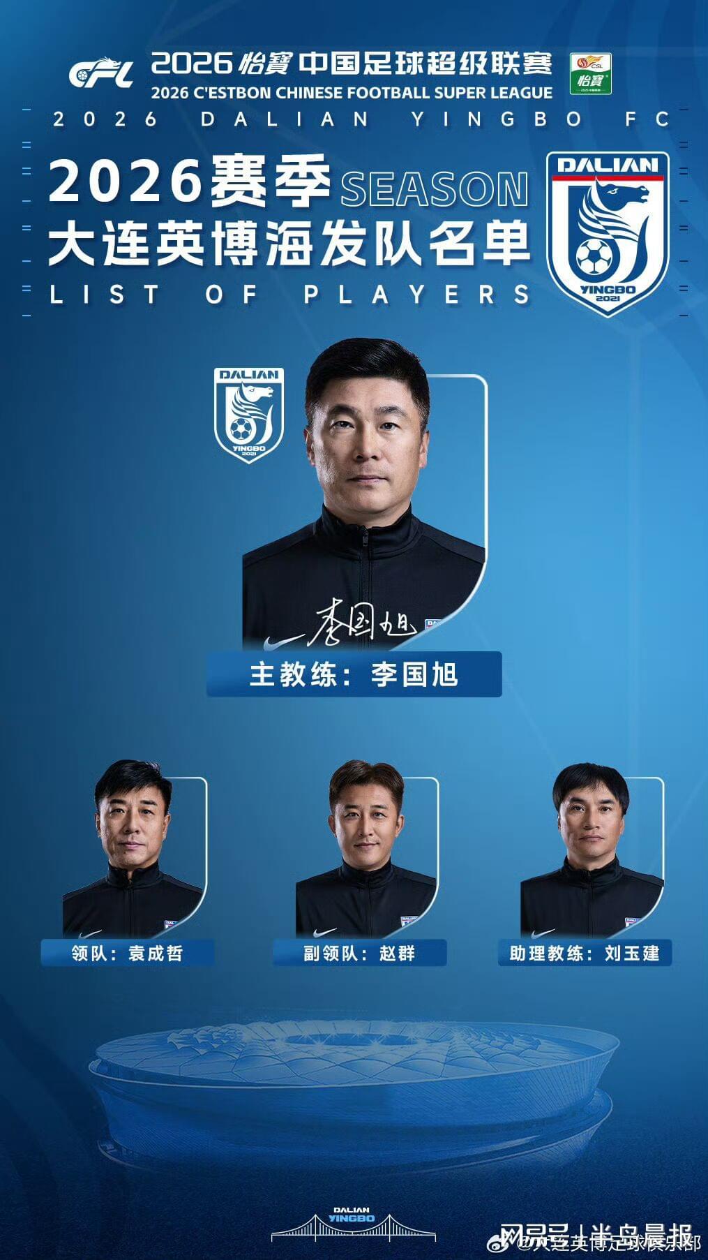 大连英博公布新赛季名单